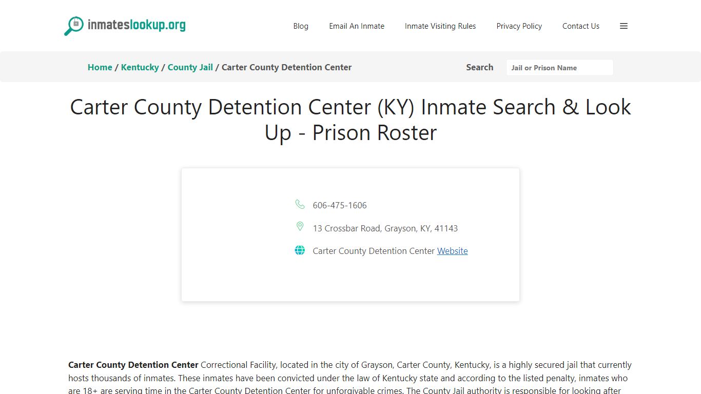 Carter County Detention Center (KY) Inmate Search & Look Up - Prison Roster